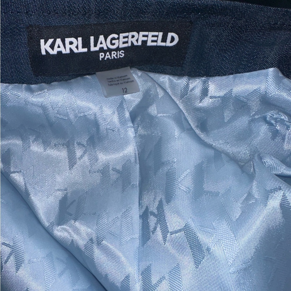 NWT Karl Lagerfeld Cropped Tweed Boucle Jacket Blue/White Metallic Trim Size 12 - Picture 12 of 12